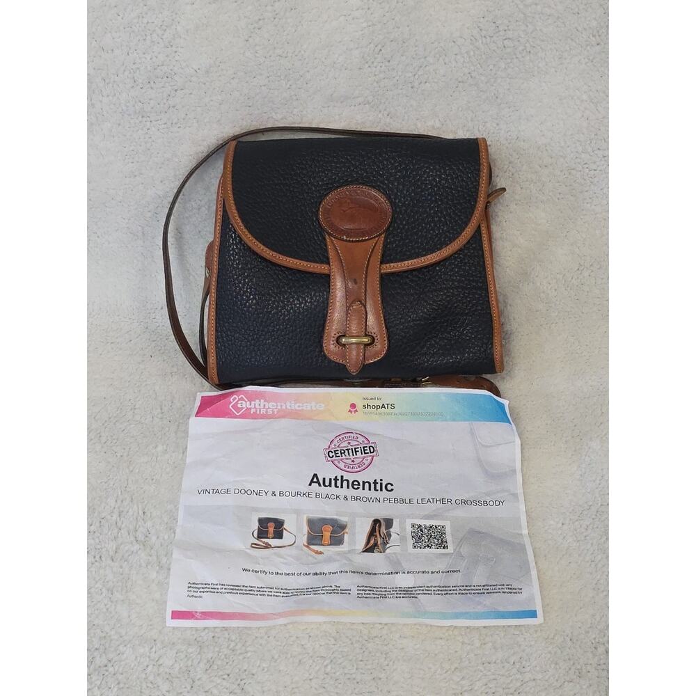 Vintage Dooney & Bourke Black Tan Essex Leather Shoulder Bag Crossbody USA Made